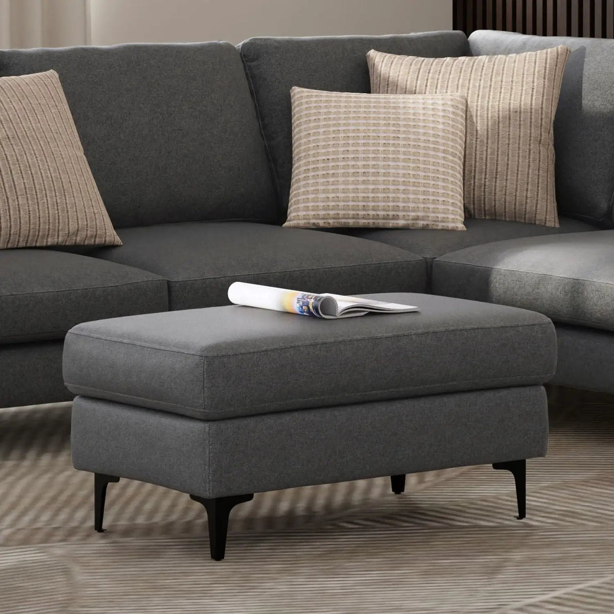 Ava Mid Century Ottoman | Performance Fabric | 100% Recycled Material | 36 Inch Width