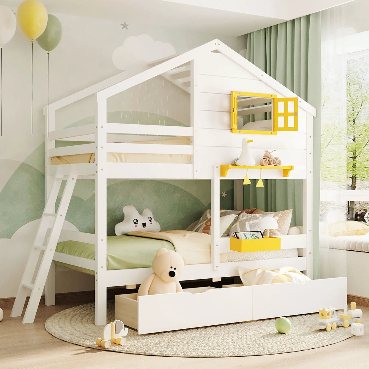 Bunk Bed | Pitched Playhouse Roof | Integrated Storage Drawers