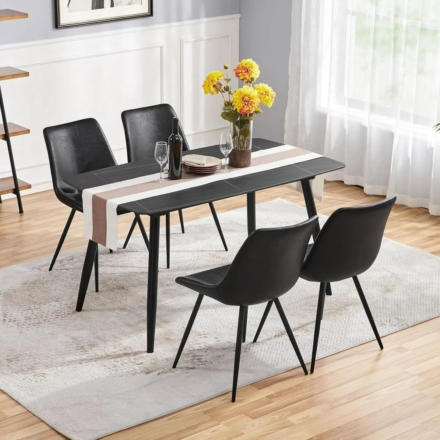 Mid Century Black Faux Leather Dining Chairs Set Of 2 from PriceLows™