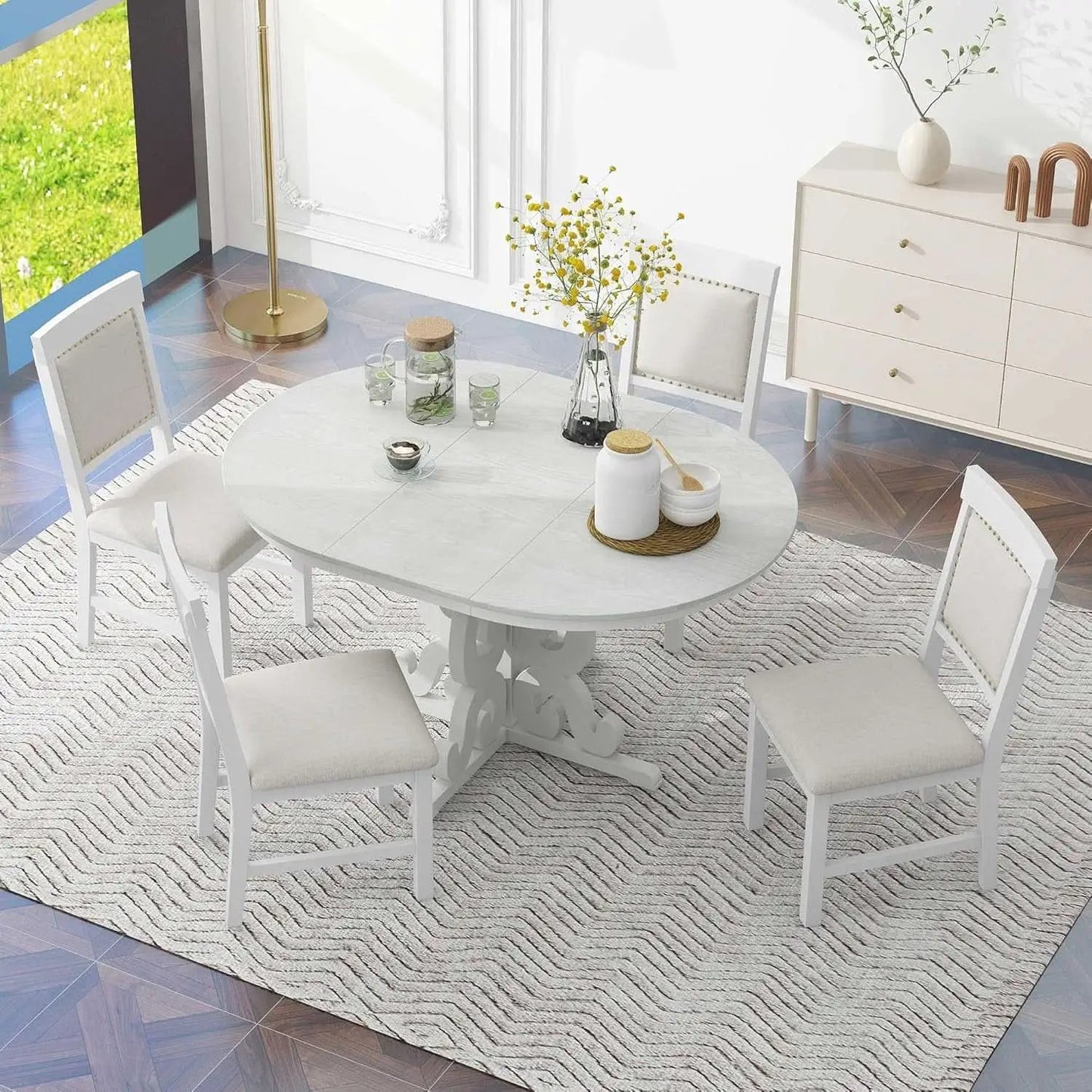 Round Solid Wood Dining Table Set Four from PriceLows™