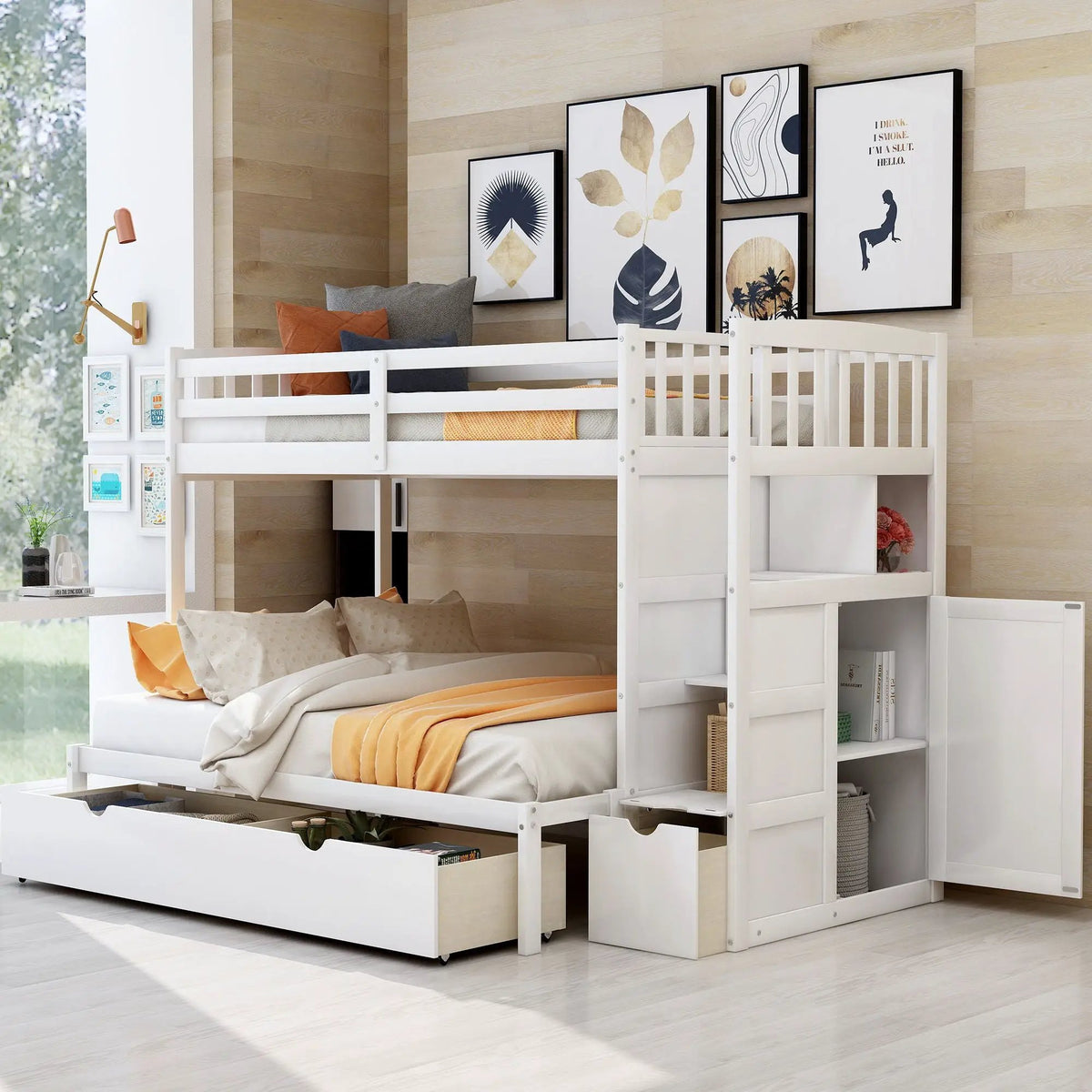 Bunk Bed | Convertible To Full Size | Built In Storage | Integrated Staircase