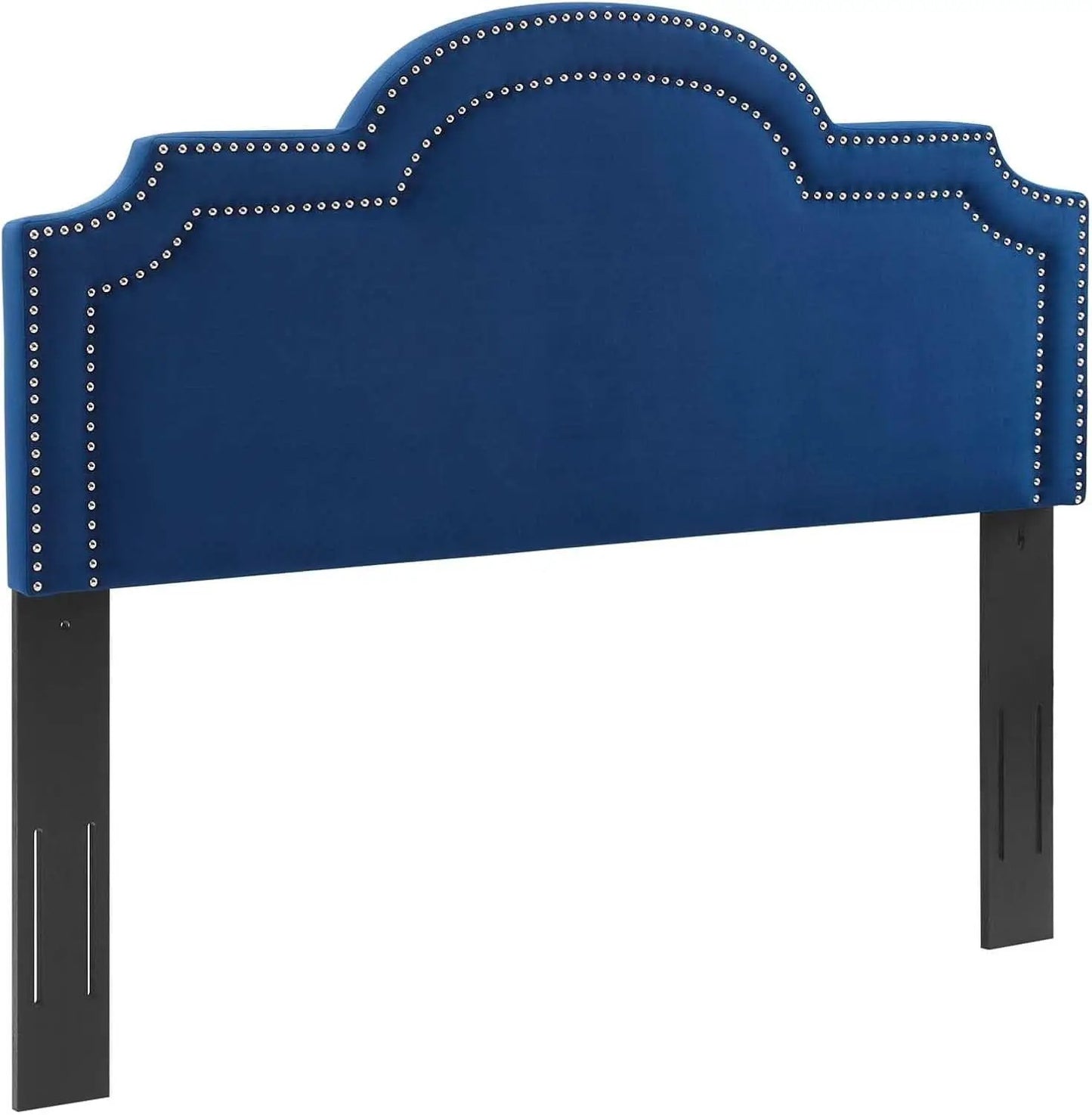 Navy Velvet King Headboard with Nailhead Trim and Foam from PriceLows™