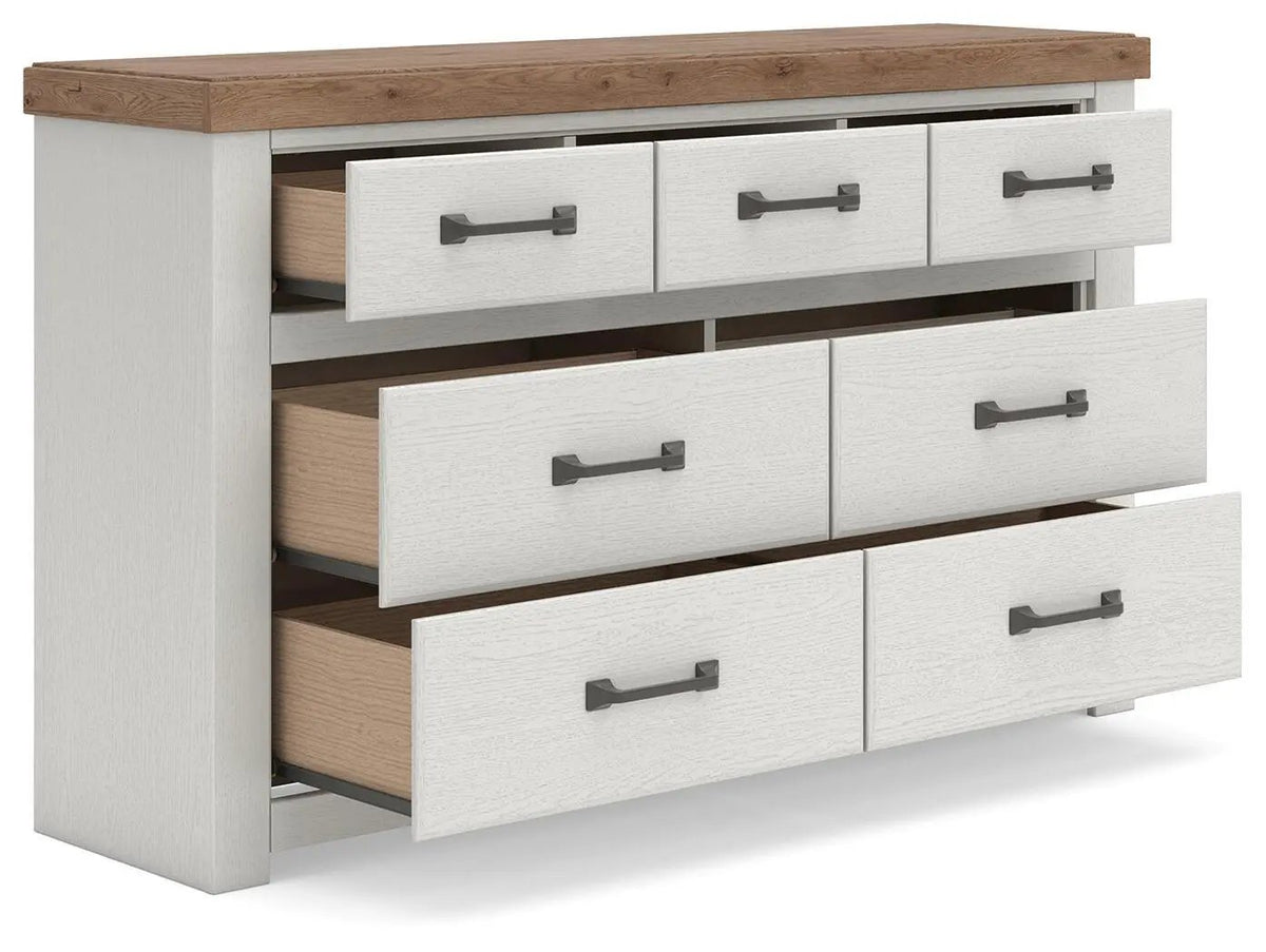 Farmhouse Dresser | White Oak Finish | Dark Brass Handles