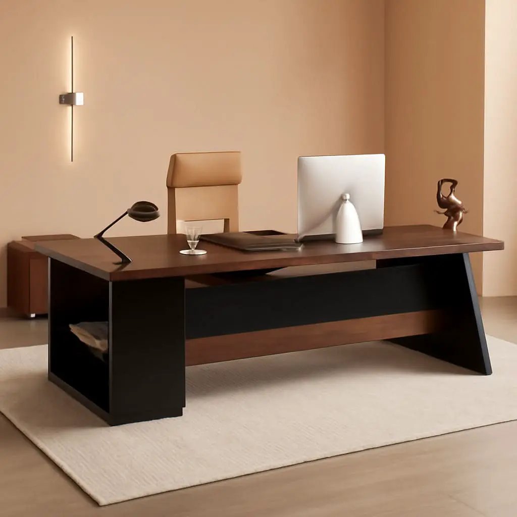 78 Inch L Shaped Executive Desk Walnut Black For Home Office from PriceLows™