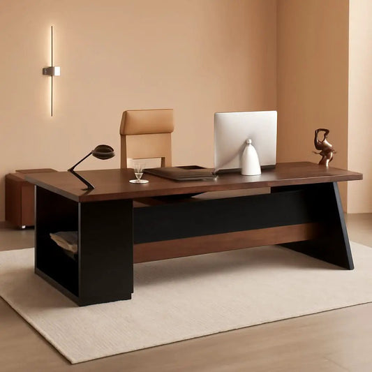 78 Inch L Shaped Executive Desk Walnut Black For Home Office from PriceLows™