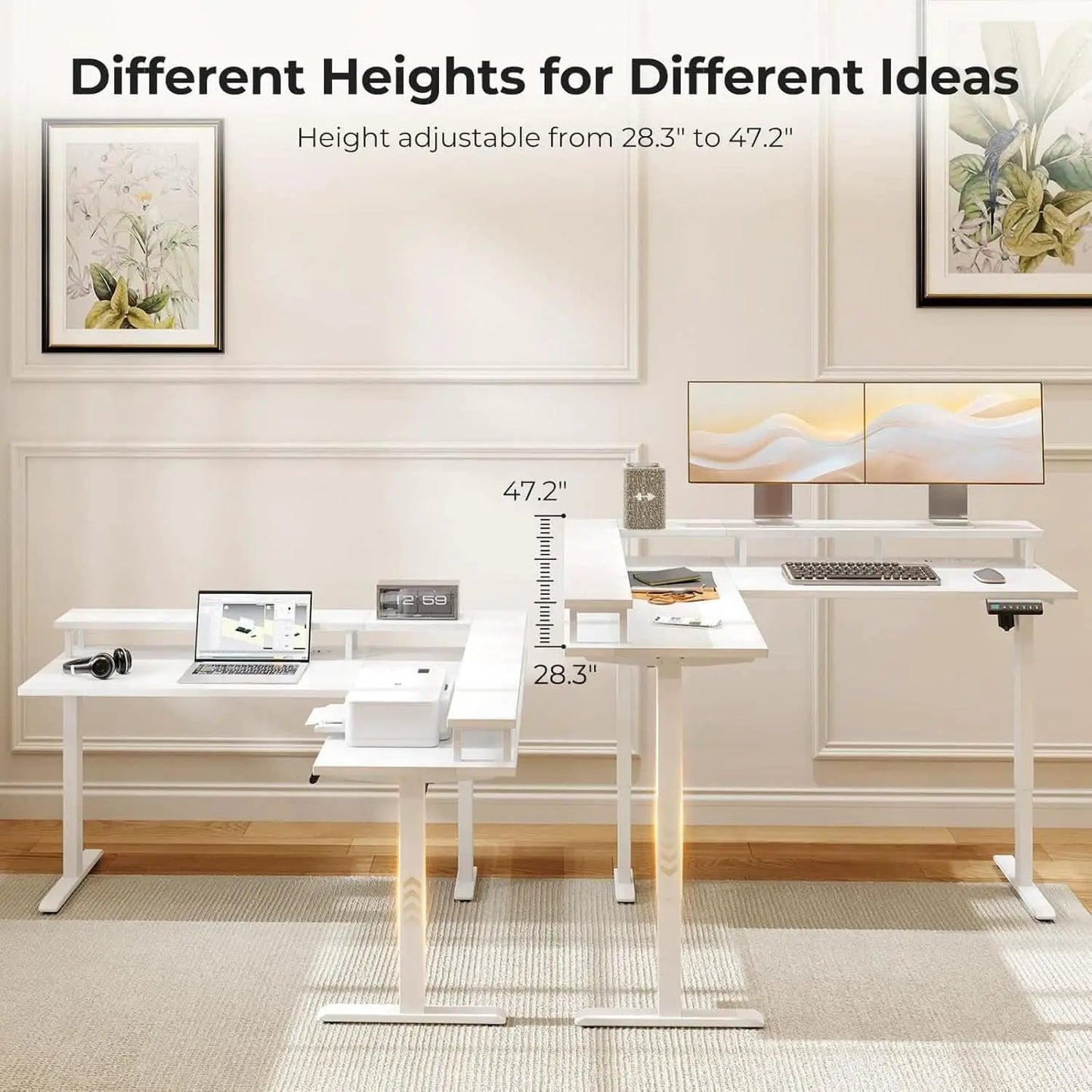 Electric L Shaped Standing Desk 59 Inch With Power Outlets from PriceLows™