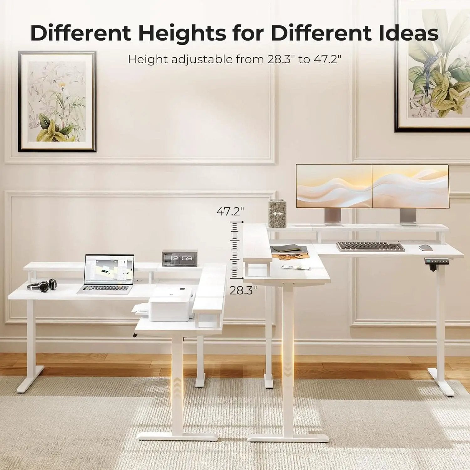 Electric L Shaped Standing Desk 59 Inch With Power Outlets from PriceLows™