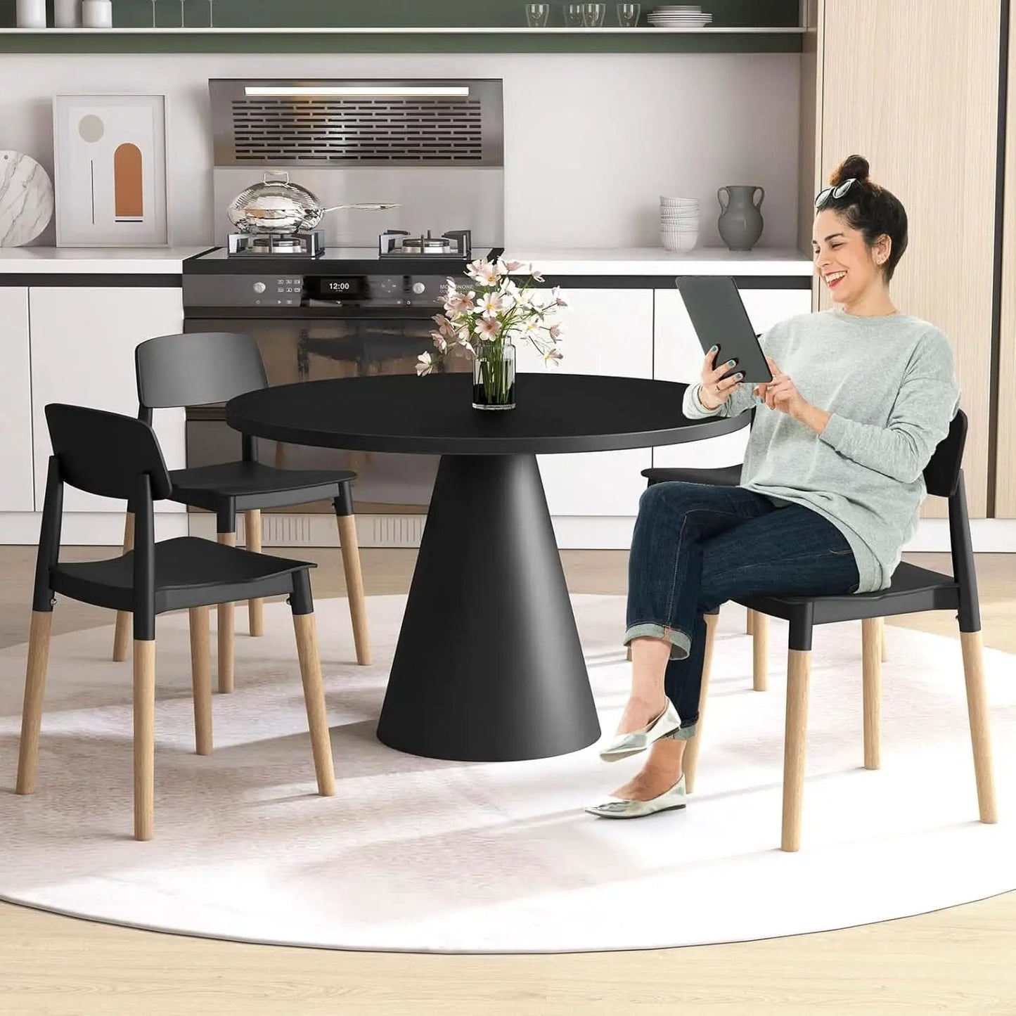 Wooden Dining Chairs Set of 4 Black Ergonomic Backrest from PriceLows™