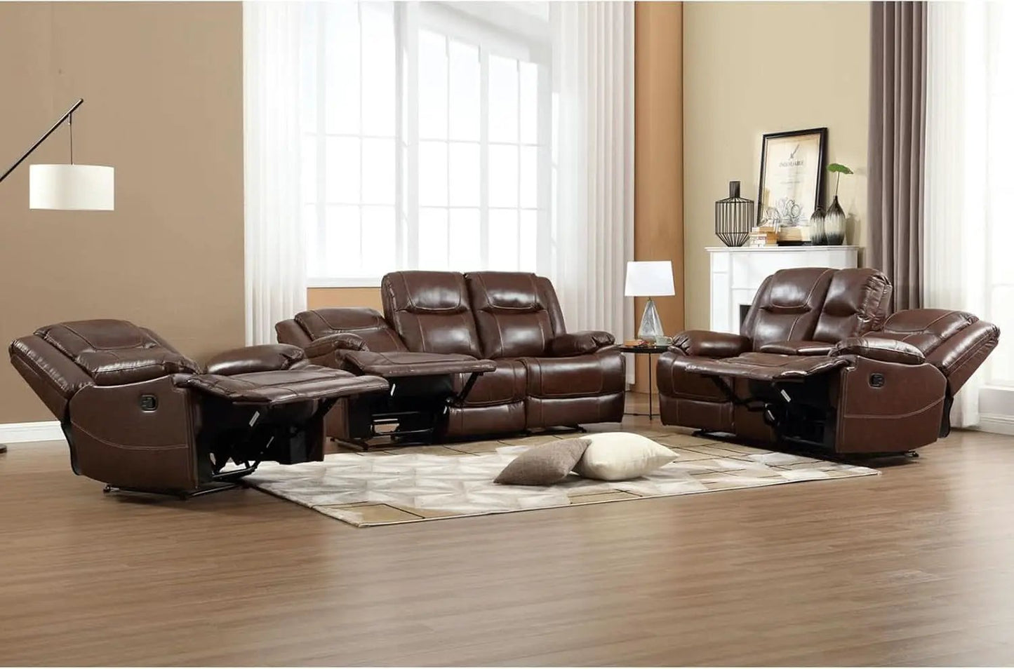 Manual Recliner Sofa Set Brown Living Room Collection from PriceLows™