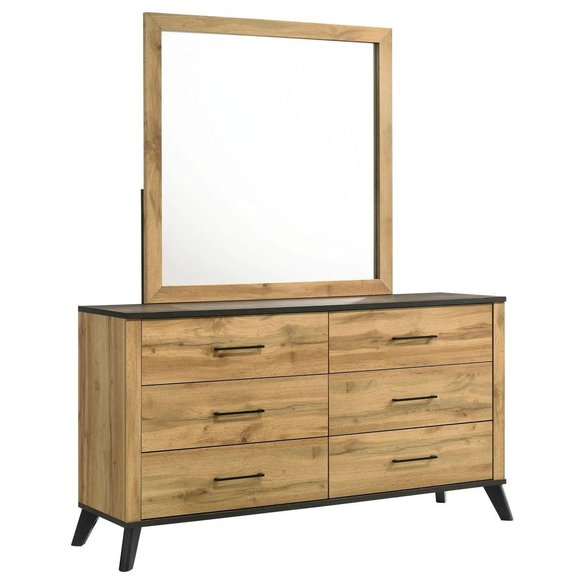 Kaywood 6-drawer Dresser and Mirror Natural Pine | 60.25 x 17.25 x 71.5 in | Engineered Wood & Metal | Bedroom