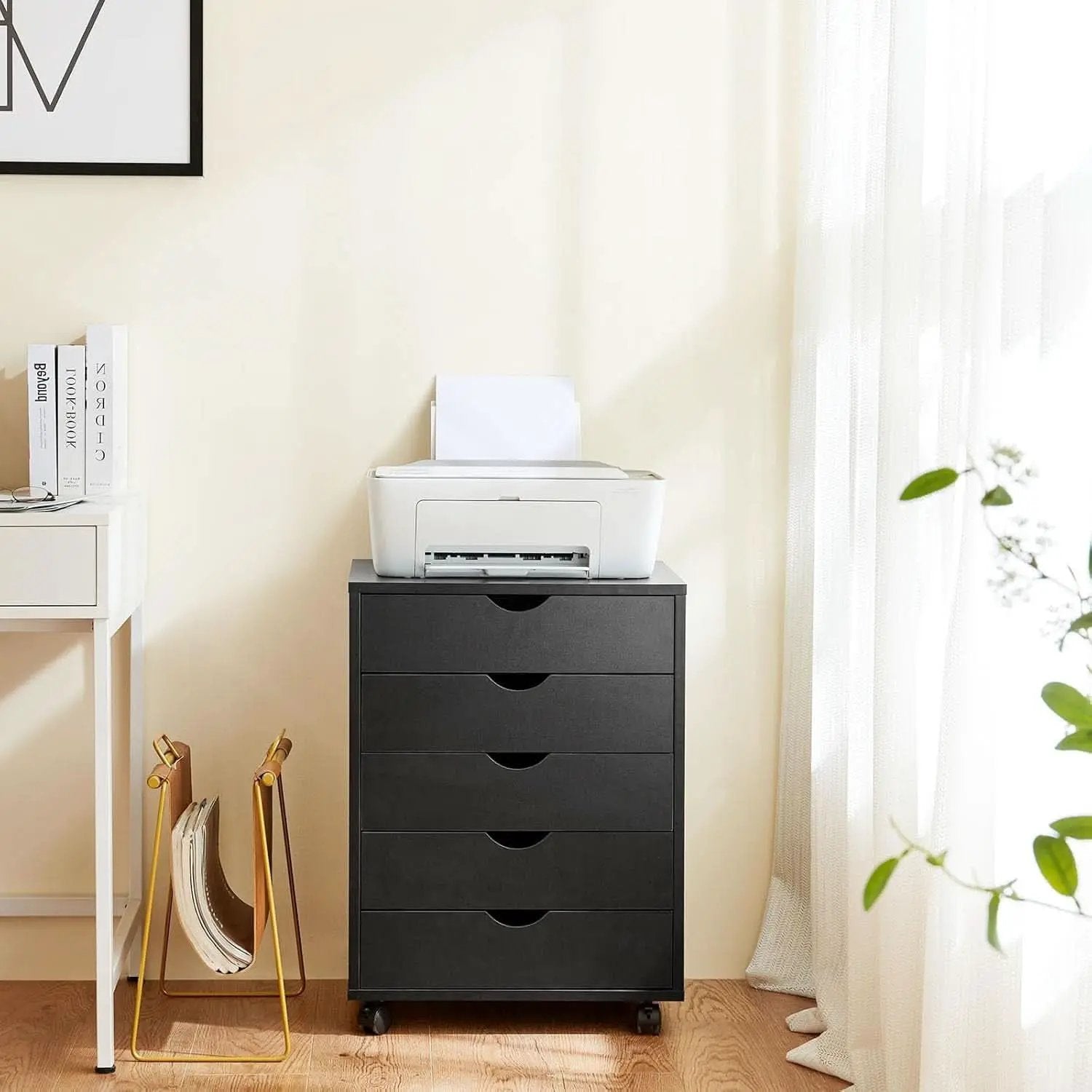 Five Drawer Multifunctional File Cabinet Black Industrial from PriceLows™