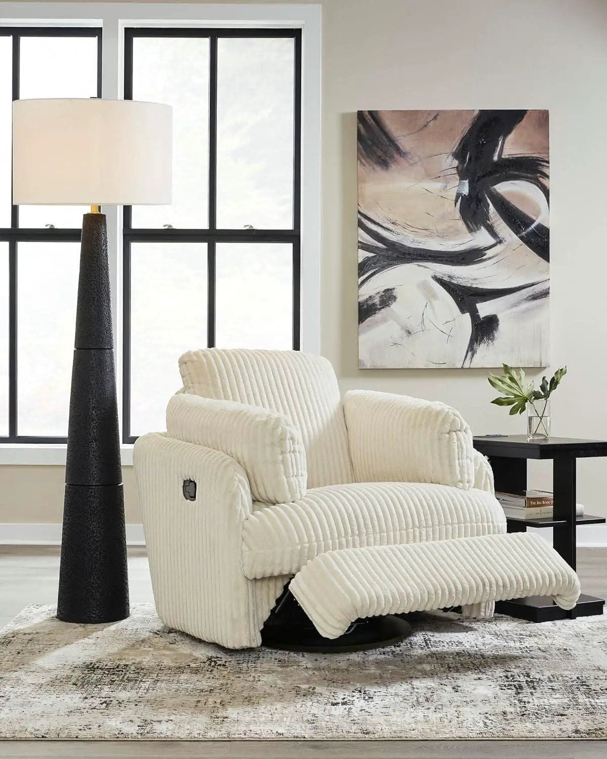 White Modern Swivel Glider Recliner With Hidden Storage from PriceLows™