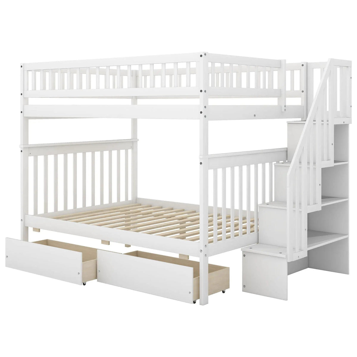 Twin Over Full Bunk Bed | Built In Staircase | Steel Frame