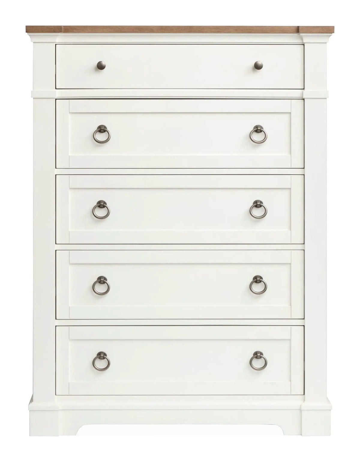 Kingston Drawer Chest | 18 x 42 x 56 in | Oak Veneer | Whisper White And Cerused Nutmeg