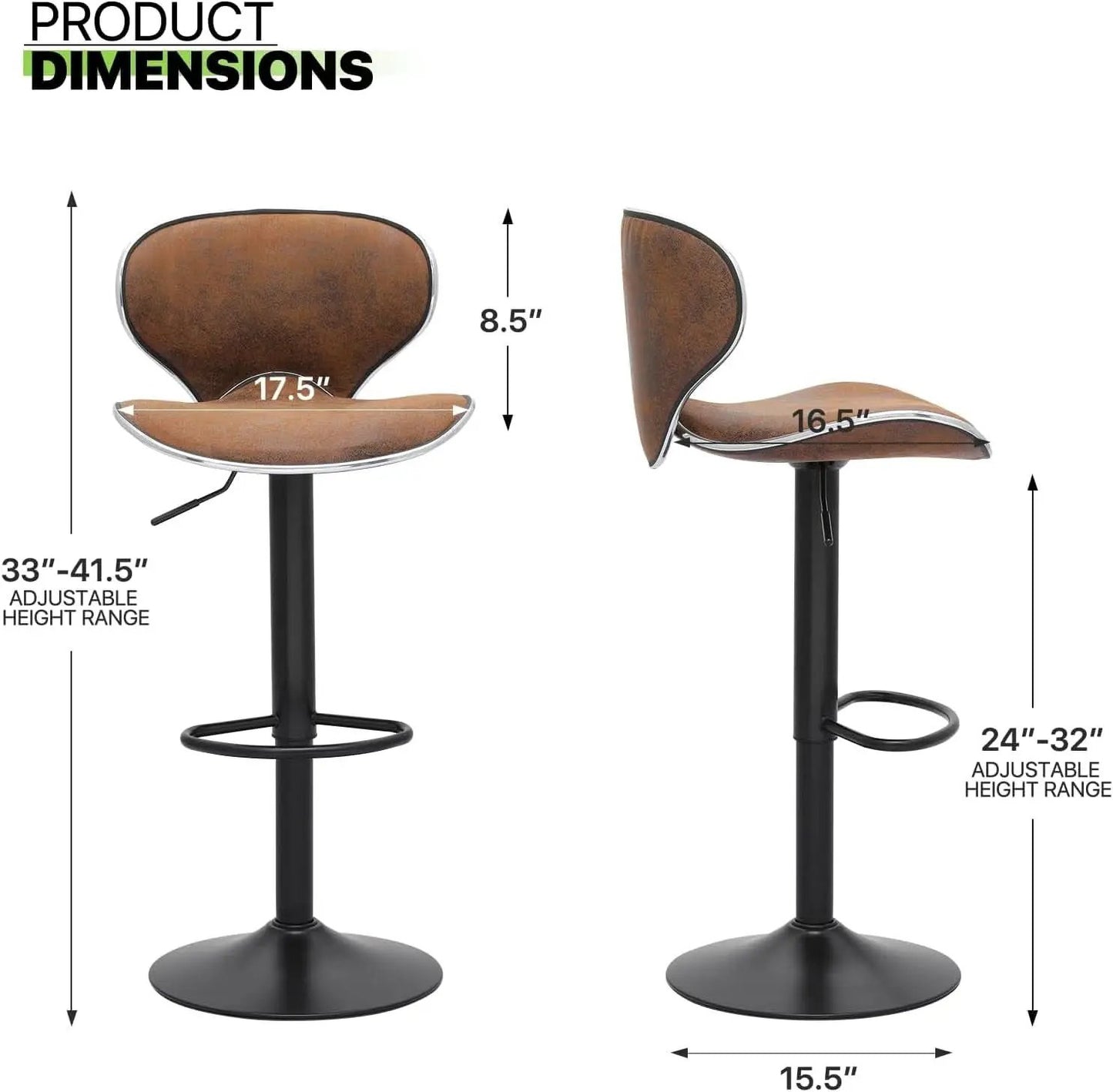 Bar Stools Set Of 2 Adjustable Counter Height PU Leather from PriceLows™