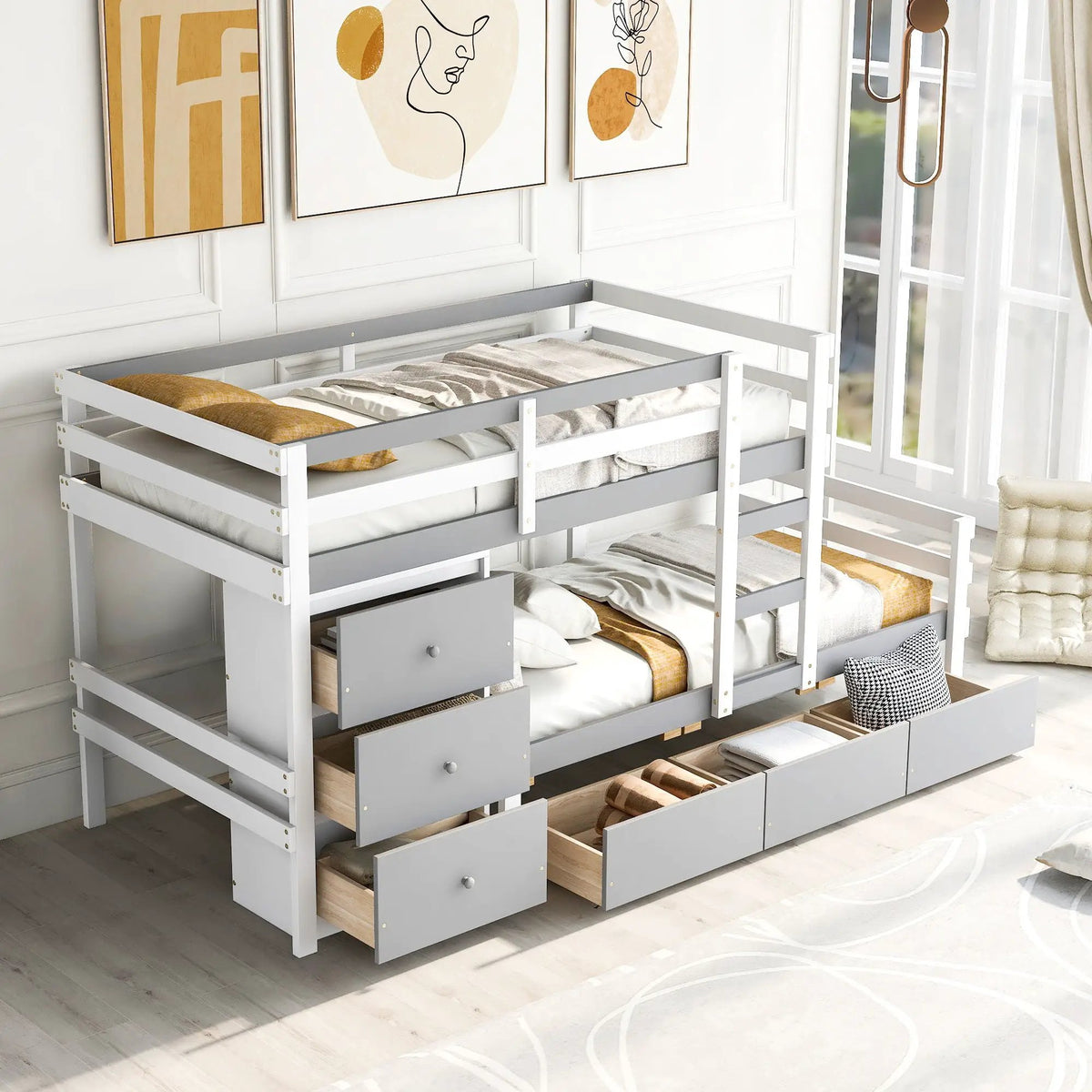 Solid Pine Loft Bed | Six Rolling Drawers | Ladder Included