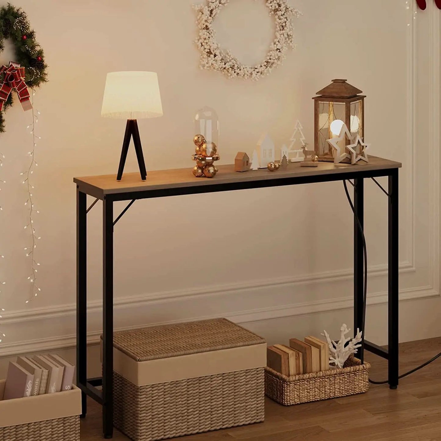 Industrial Grey Console Table With Charging Station from PriceLows™