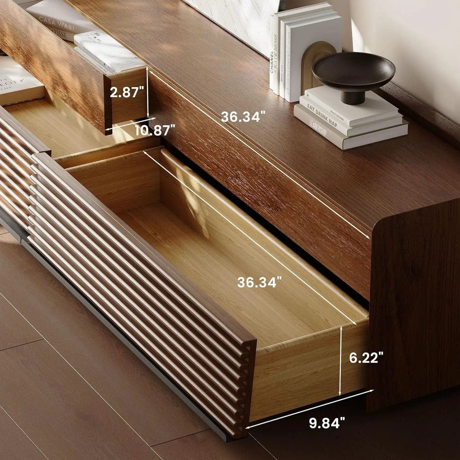 Walnut 78 Inch Mid Century Modern TV Stand With LED Storage from PriceLows™