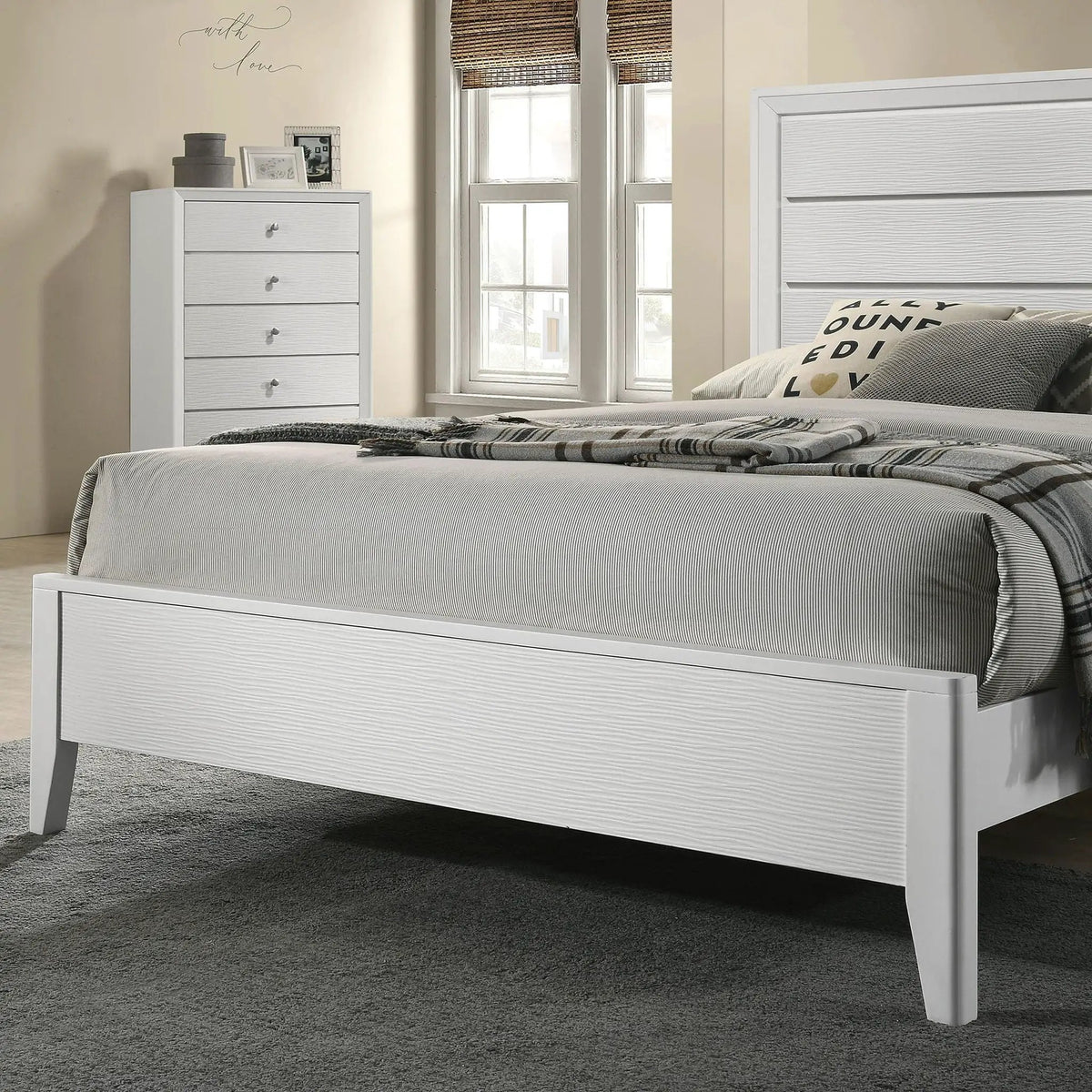 Modern Bed Frame | Wave Texture Headboard | Angled Legs | Solid Wood Construction