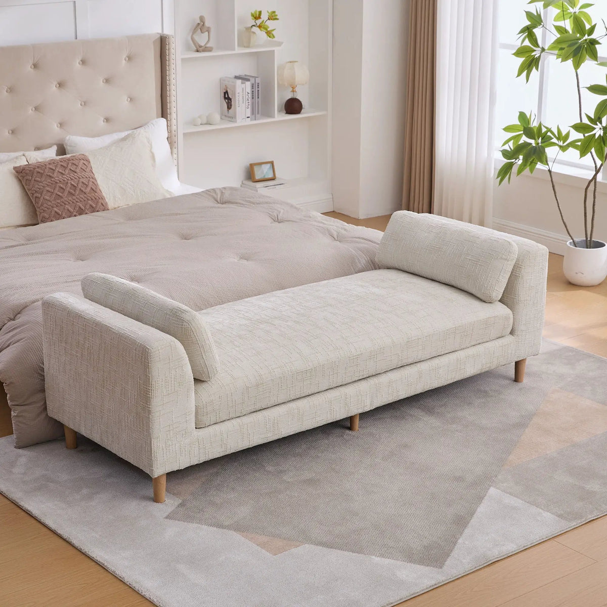 End Of Bed Bench | Upholstered With Armrests | Trapezoid Chaise Design | Kiln-Dried Solid Wood