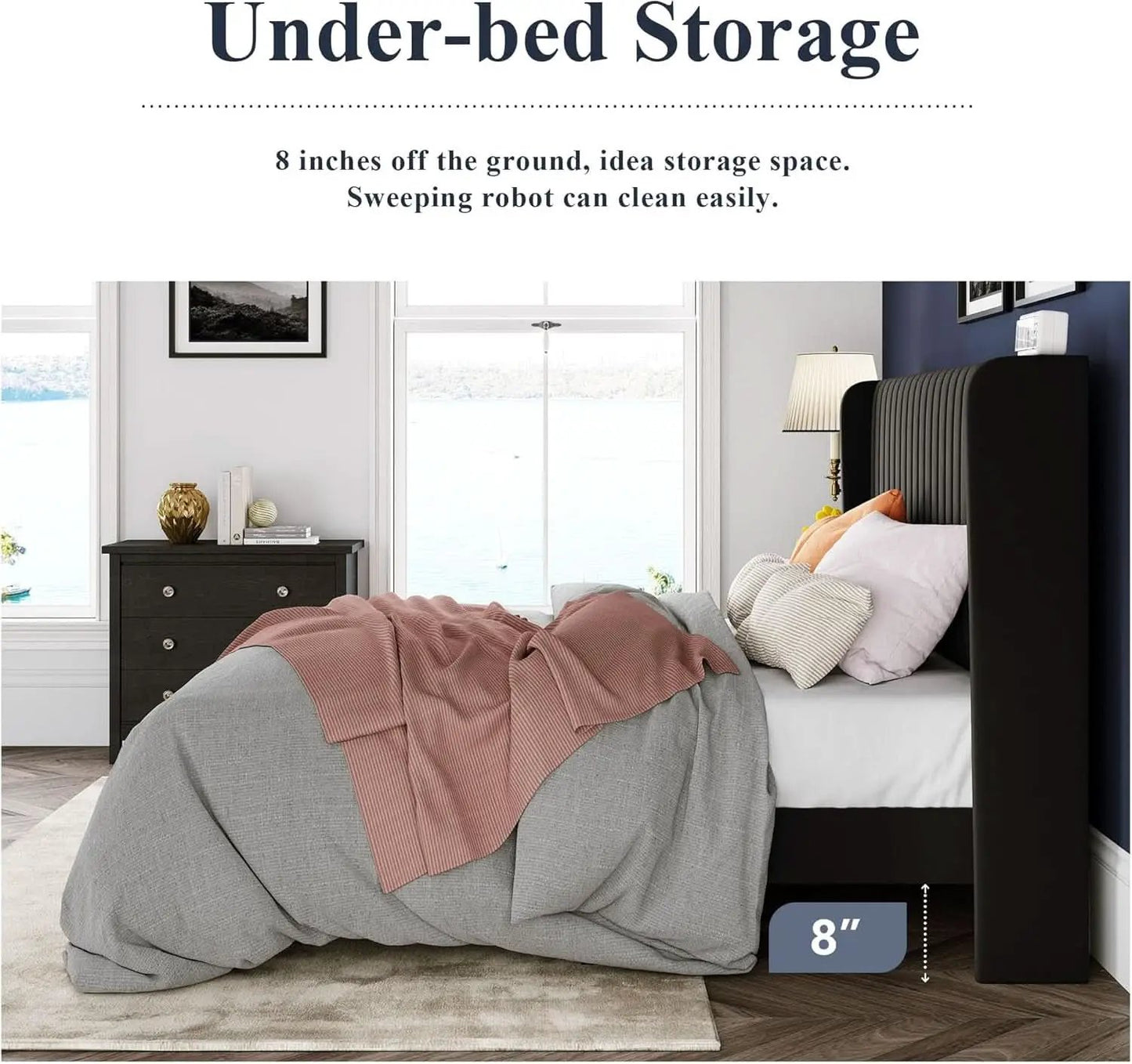 Queen Size Velvet Bed Frame With Wingback Headboard Storage from PriceLows™