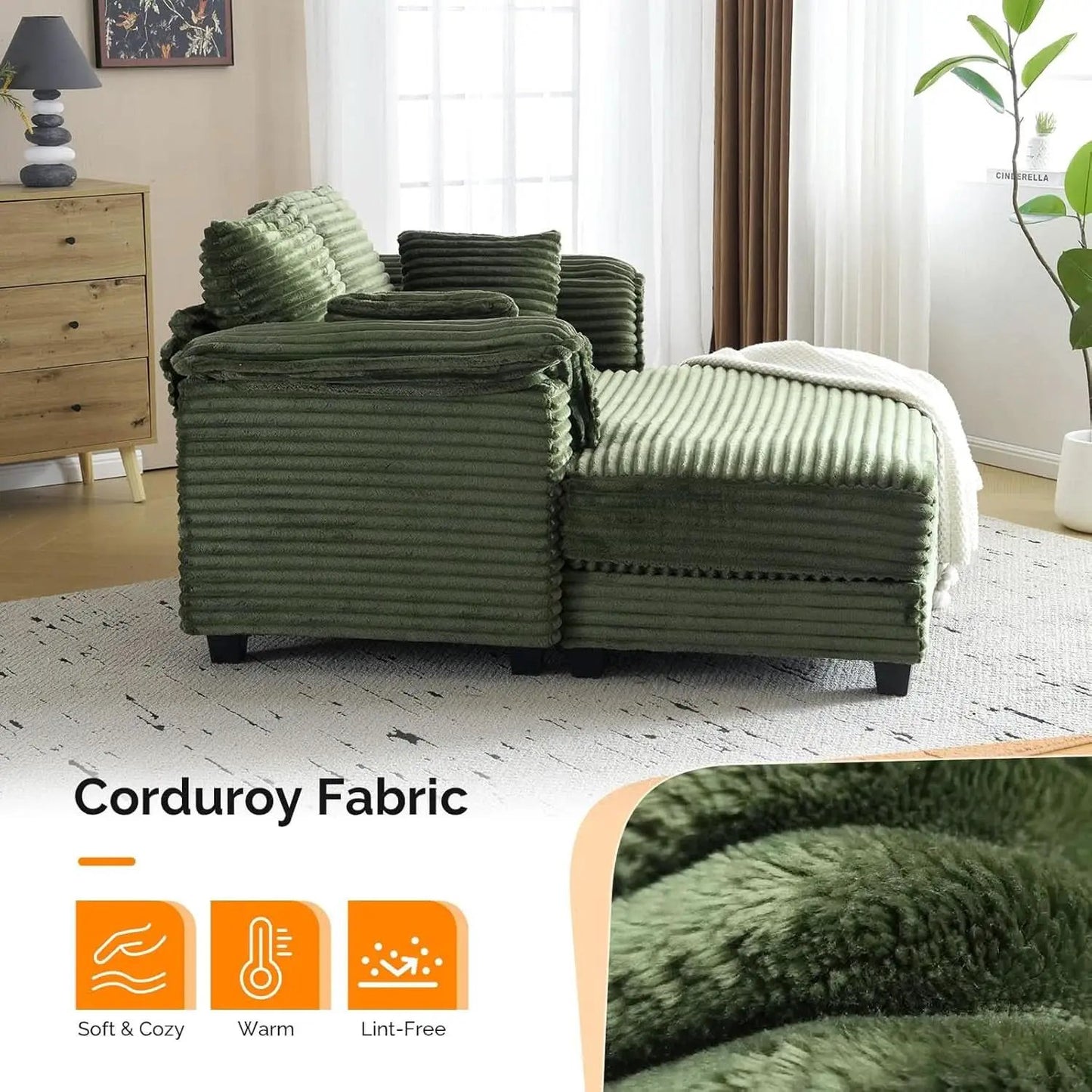 56-Inch Oversized Corduroy Lounge Chair With Armrests from PriceLows™