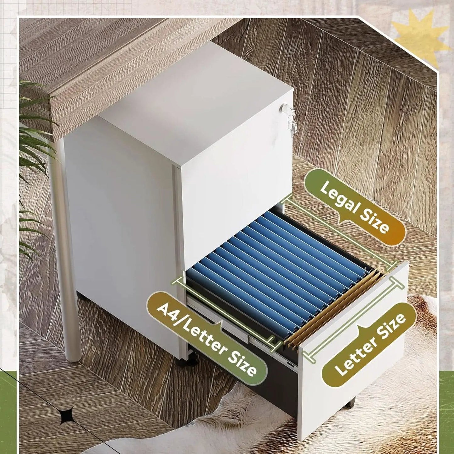 Locking 2 Drawer File Cabinet For Home Office Metal Under Desk Fully Assembled With Smooth Full Extension Slides from PriceLows™