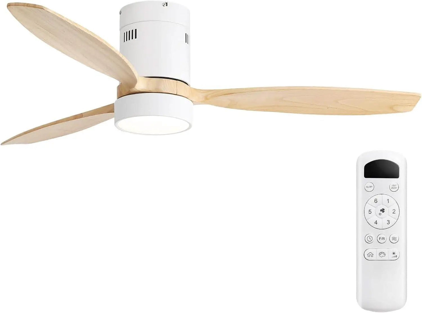 52 Inch White Wood Ceiling Fan With LED Light And Remote from PriceLows™