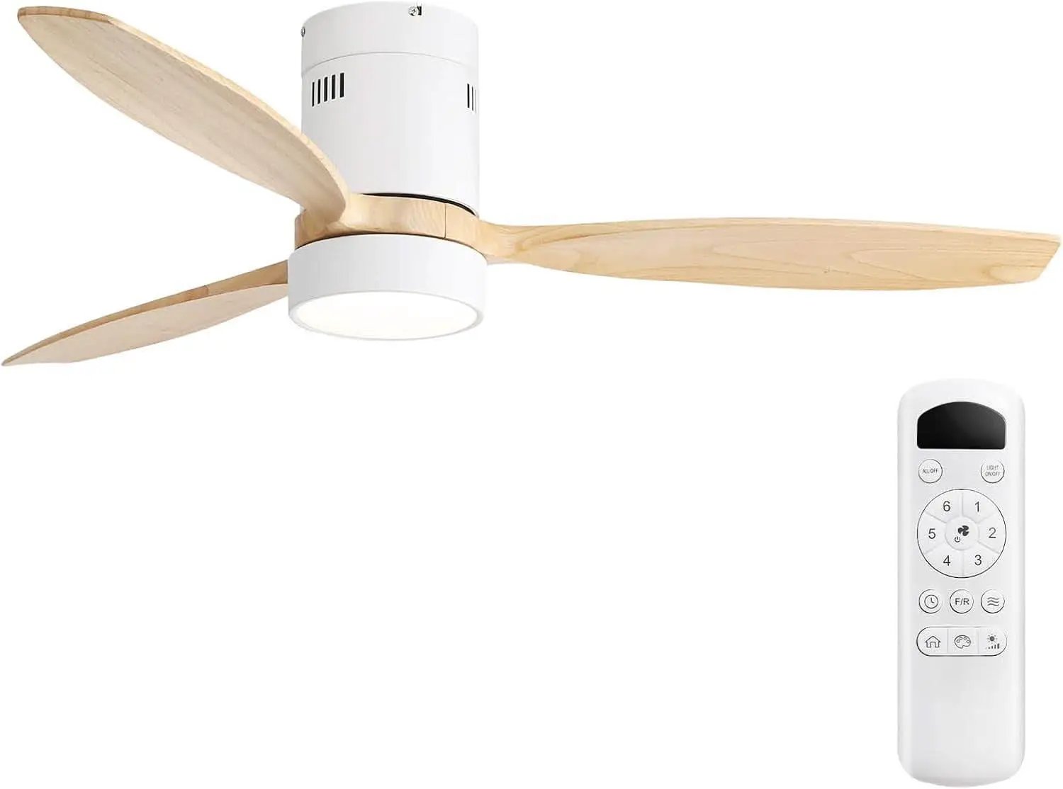 52 Inch White Wood Ceiling Fan With LED Light And Remote from PriceLows™