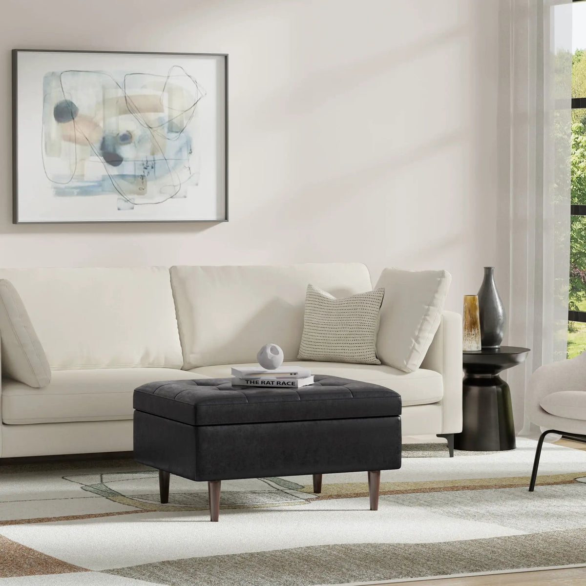Shay Large Square Storage Ottoman | Coffee Table Design | Hydraulic Lift-Up Lid | Mid-Century Style