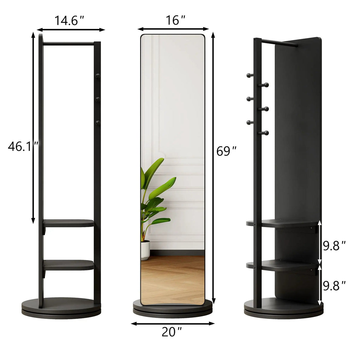 Full Length Mirror | 360 Rotation Design | Solid Wood Rack