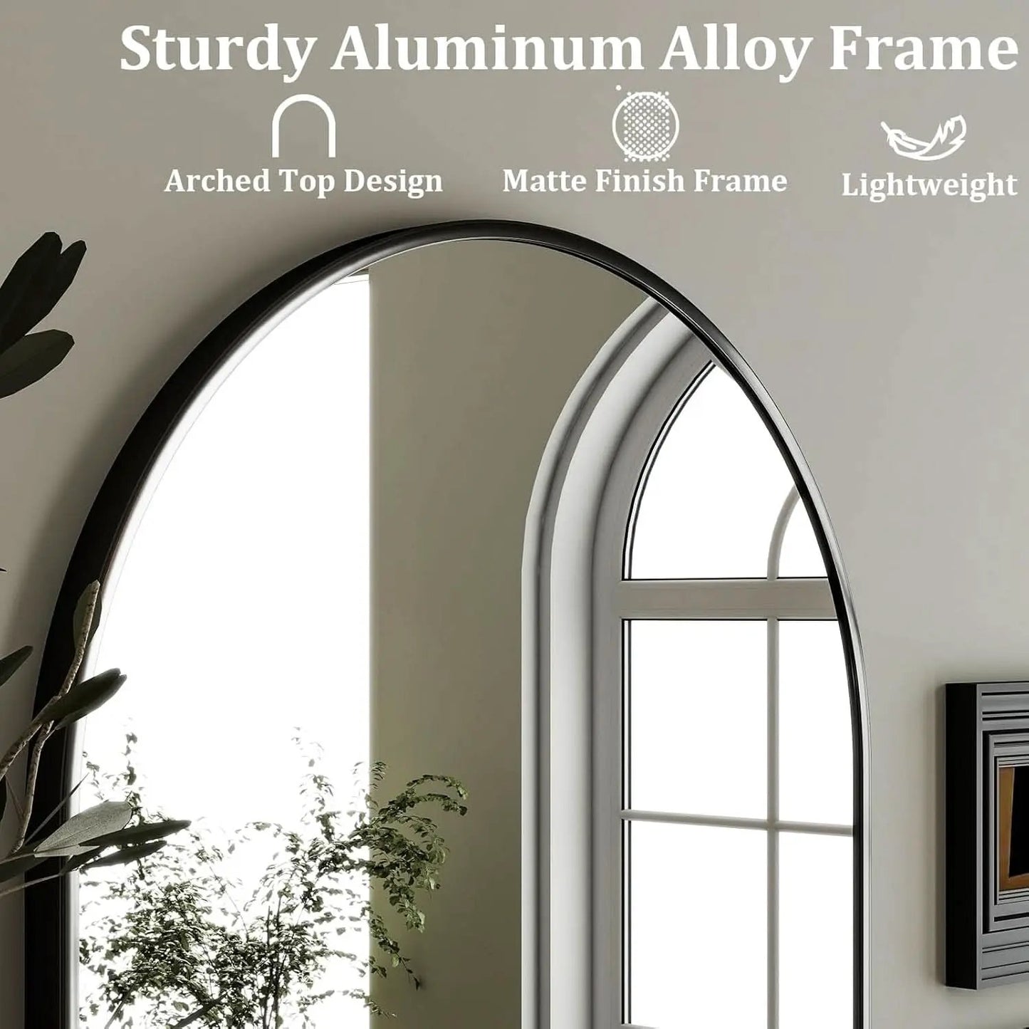 Arched Wall Mirror Black Metal Frame 24 By 36 Inches from PriceLows™