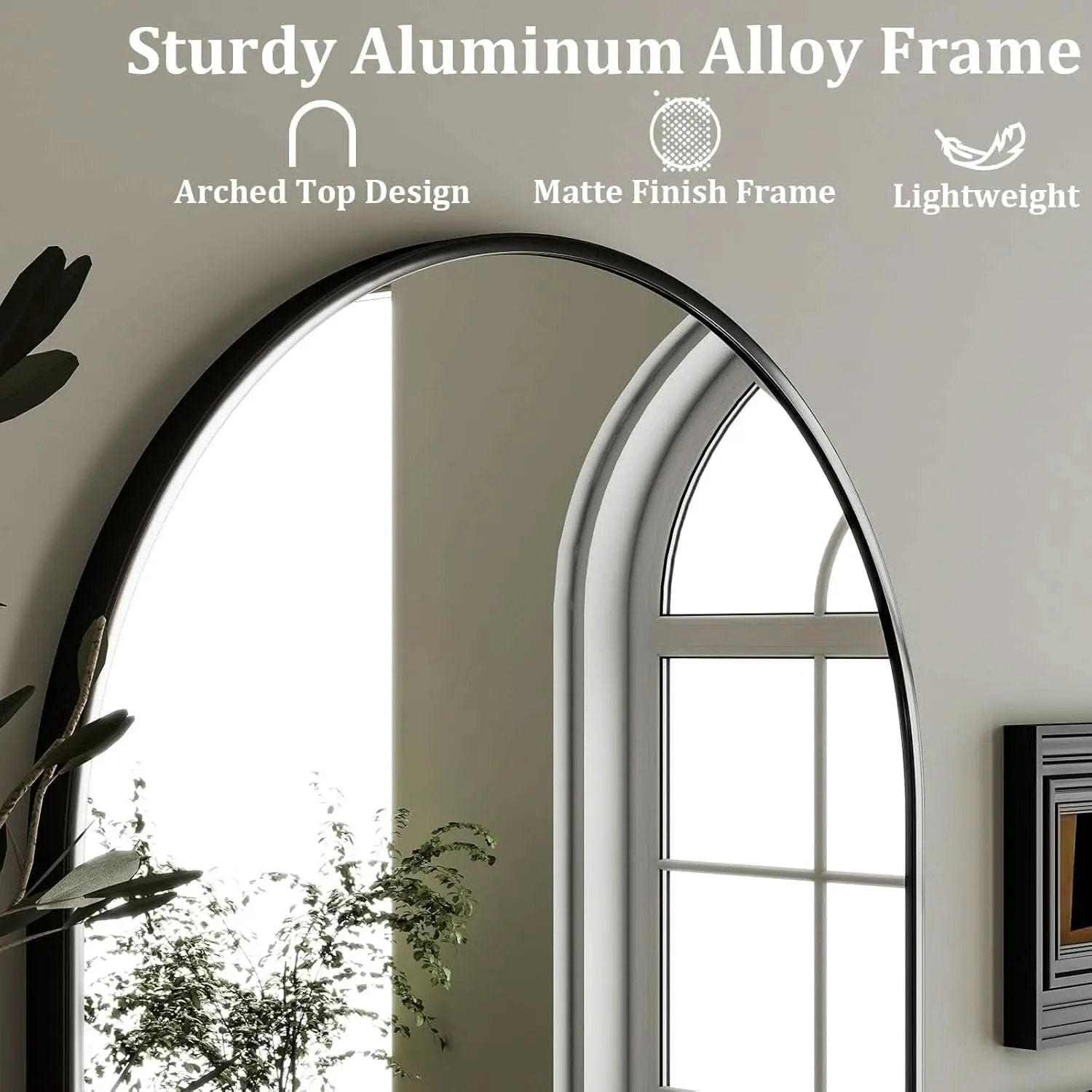 Arched Wall Mirror Black Metal Frame 24 By 36 Inches from PriceLows™