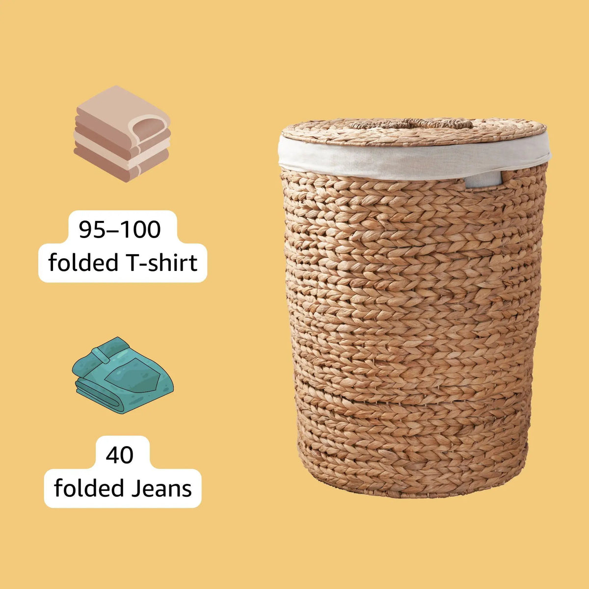 Ludmilla Round Laundry Hamper With Lid | Water Hyacinth Woven Wicker | Tall Storage Basket | 23 Inch Height