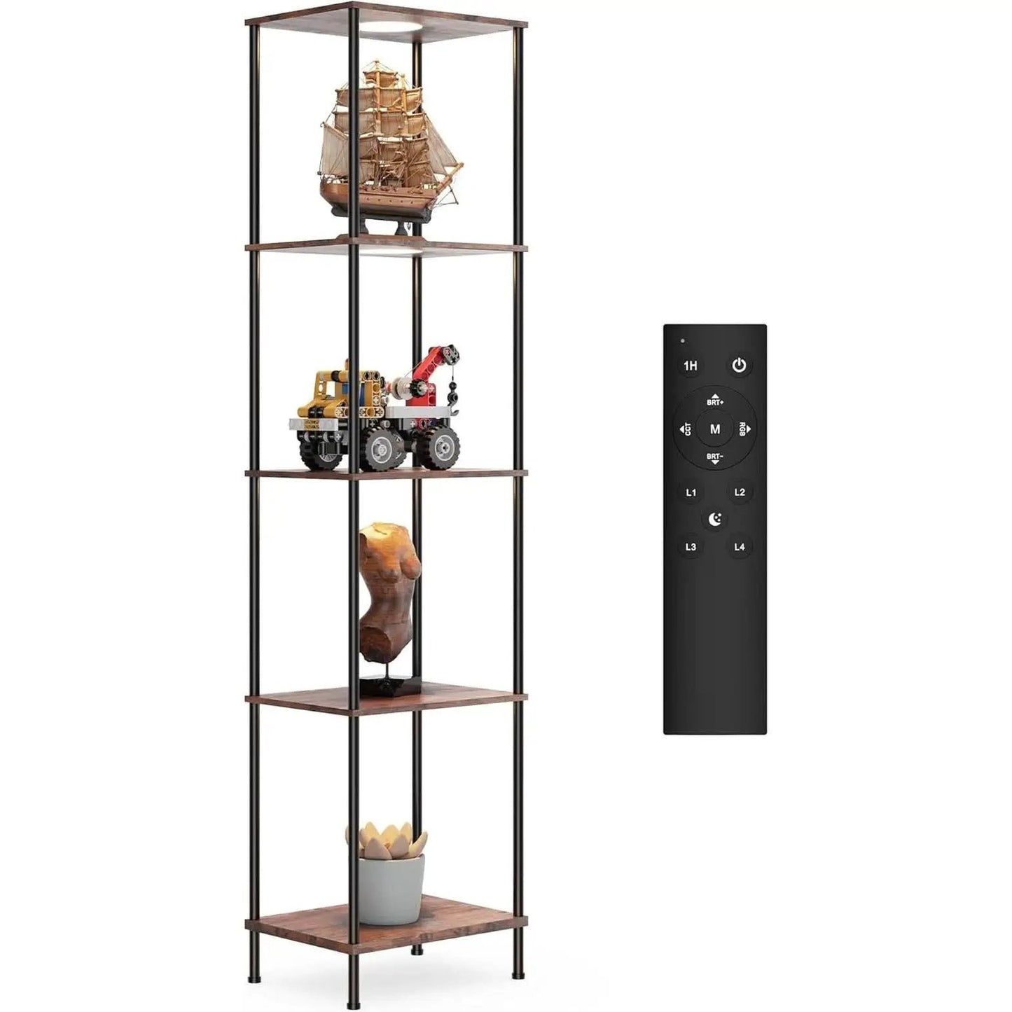 Display Shelf With RGBW Light Floor Lamp 5 Tier Brown from PriceLows™