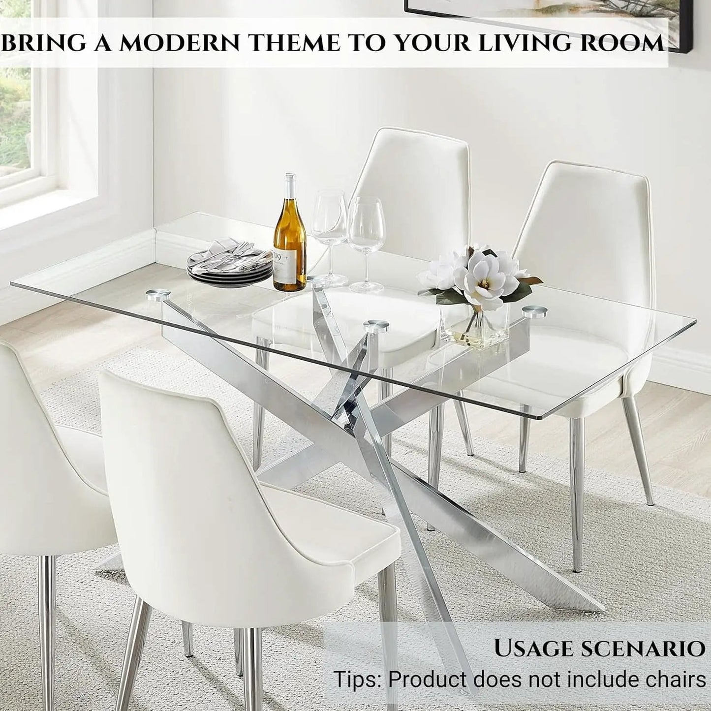 58.5 Inch Rectangular Glass Dining Table With Silver Finish from PriceLows™