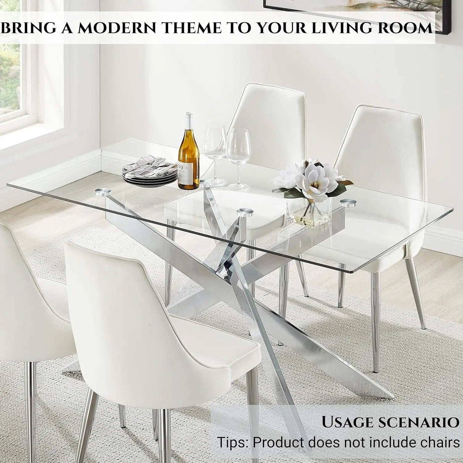 58.5 Inch Rectangular Glass Dining Table With Silver Finish from PriceLows™