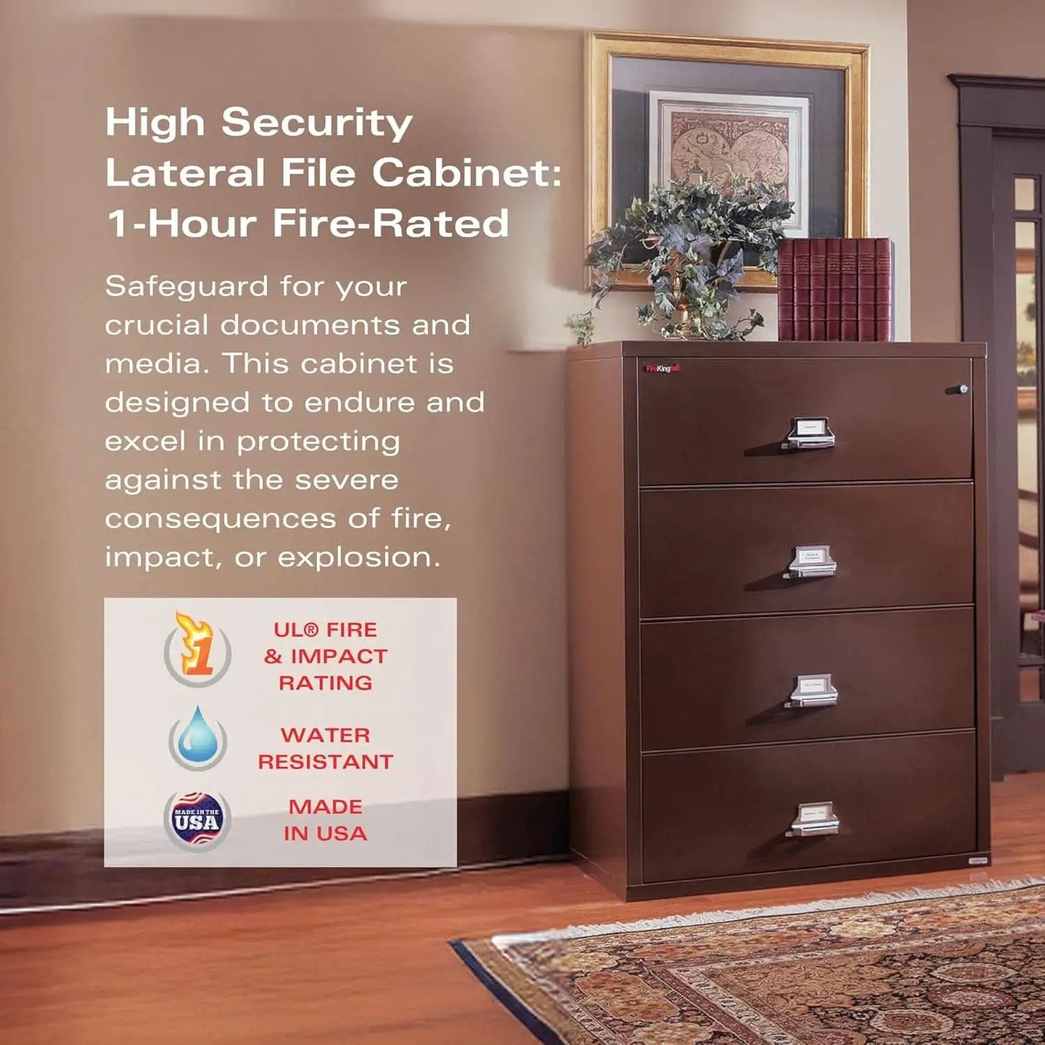 Lateral 4 Drawer Fire Safe File Cabinet With Lock 1 Hour Fire Rated Platinum from PriceLows™