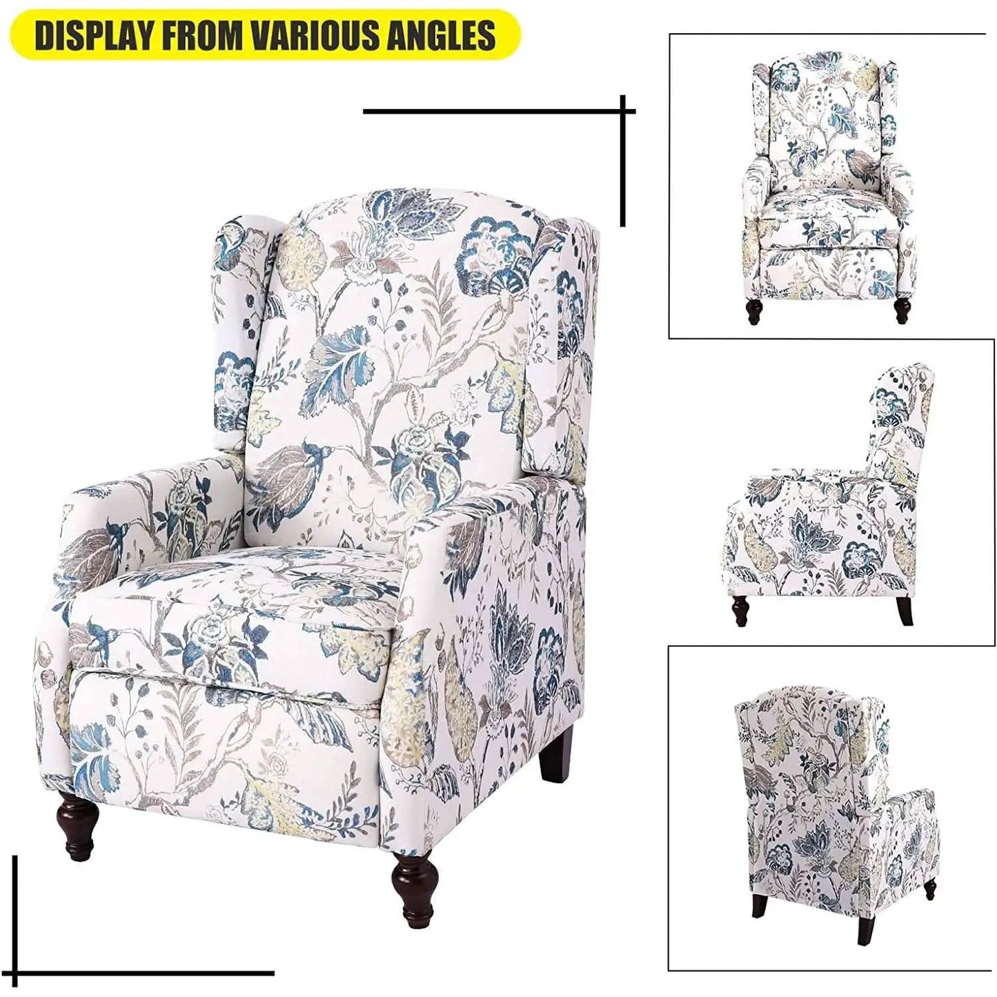 Upholstered Wingback Recliner Chair Blue Floral Elegant from PriceLows™