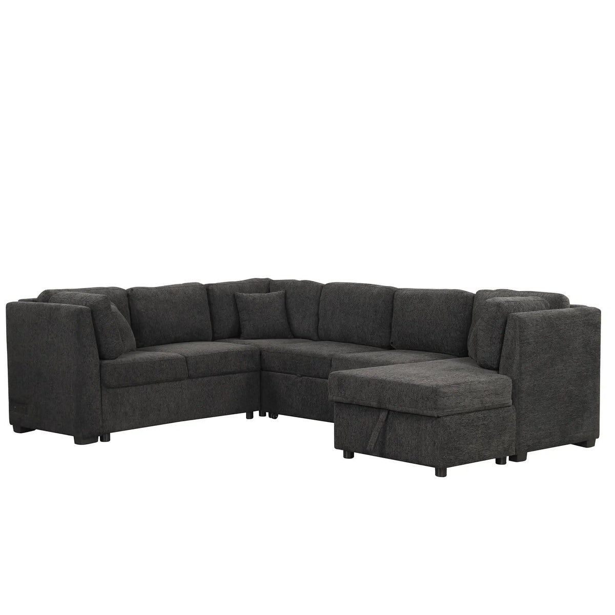 U-Shaped Sectional Sofa Pull Out Sofa Bed With Two USB Ports, Two Power Sockets | 3 Pieces | Fabric | Bedroom