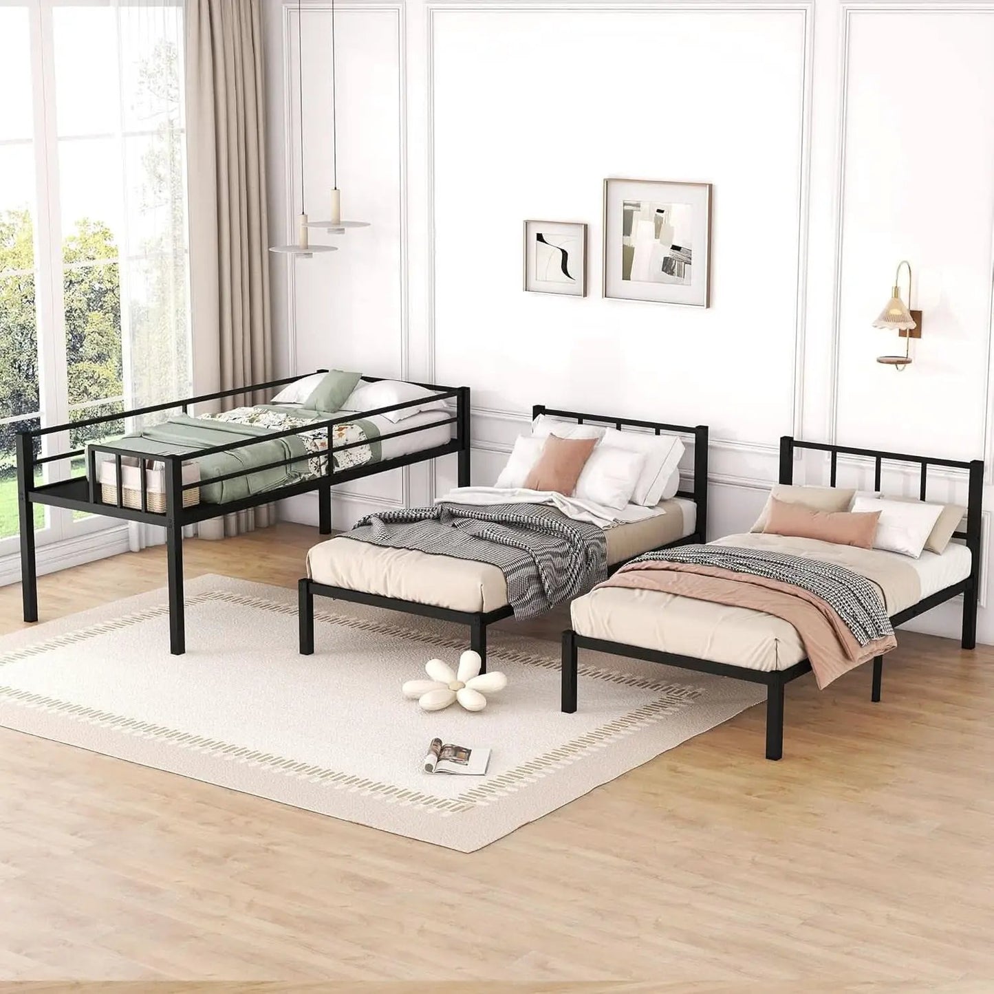 Triple Bunk Bed For Three Kids Built In Desk Black from PriceLows™