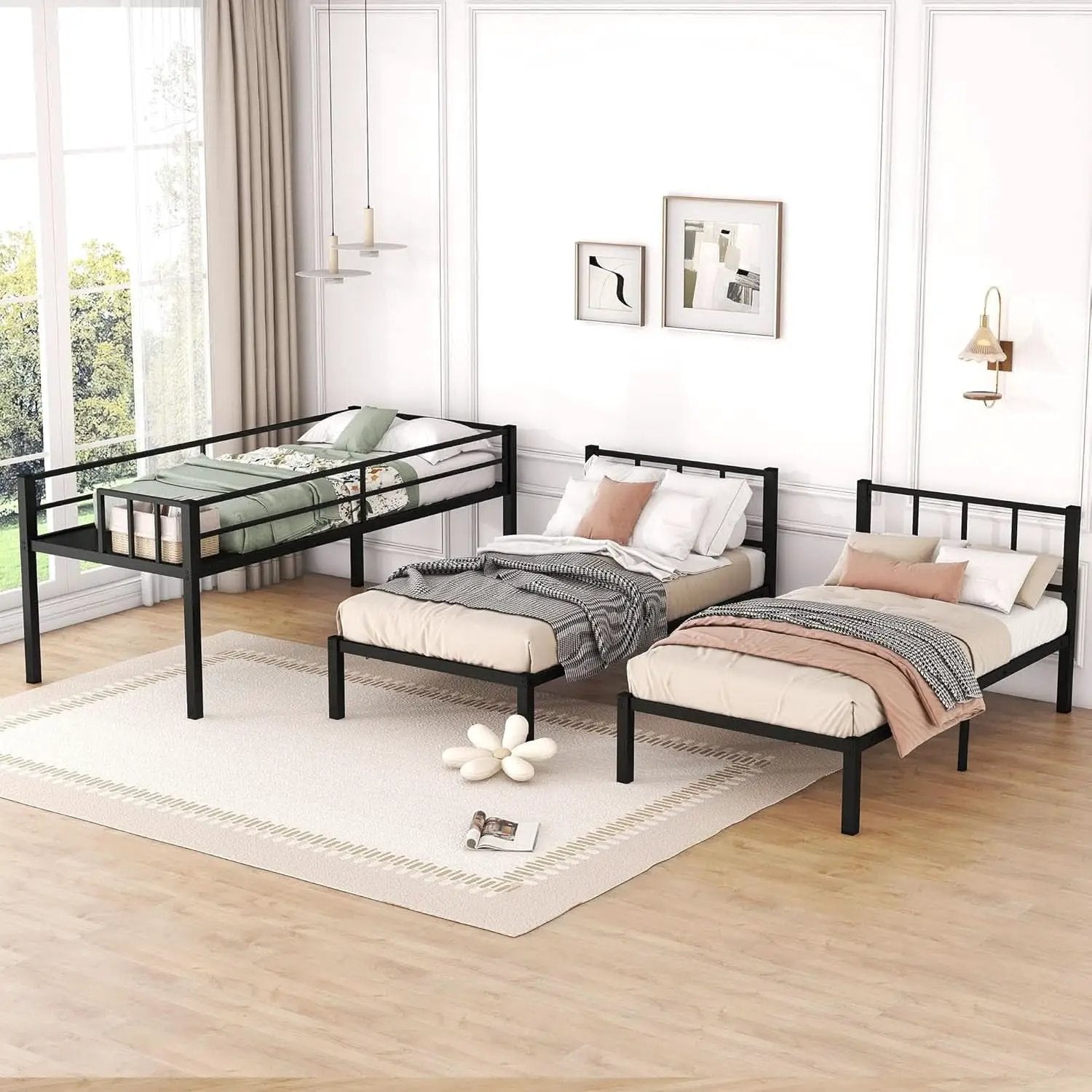 Triple Bunk Bed For Three Kids Built In Desk Black from PriceLows™
