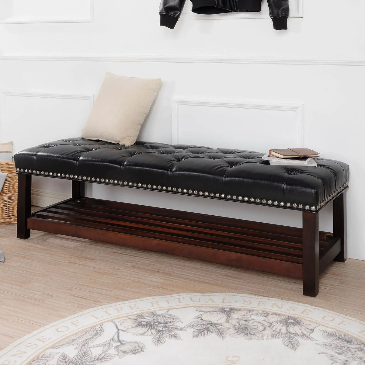 Bedroom End Of Bed Bench Tufted Upholstered End Of Bed Bench End Of Bed Entrance | 2 Pieces | Solid Wood | Bedroom