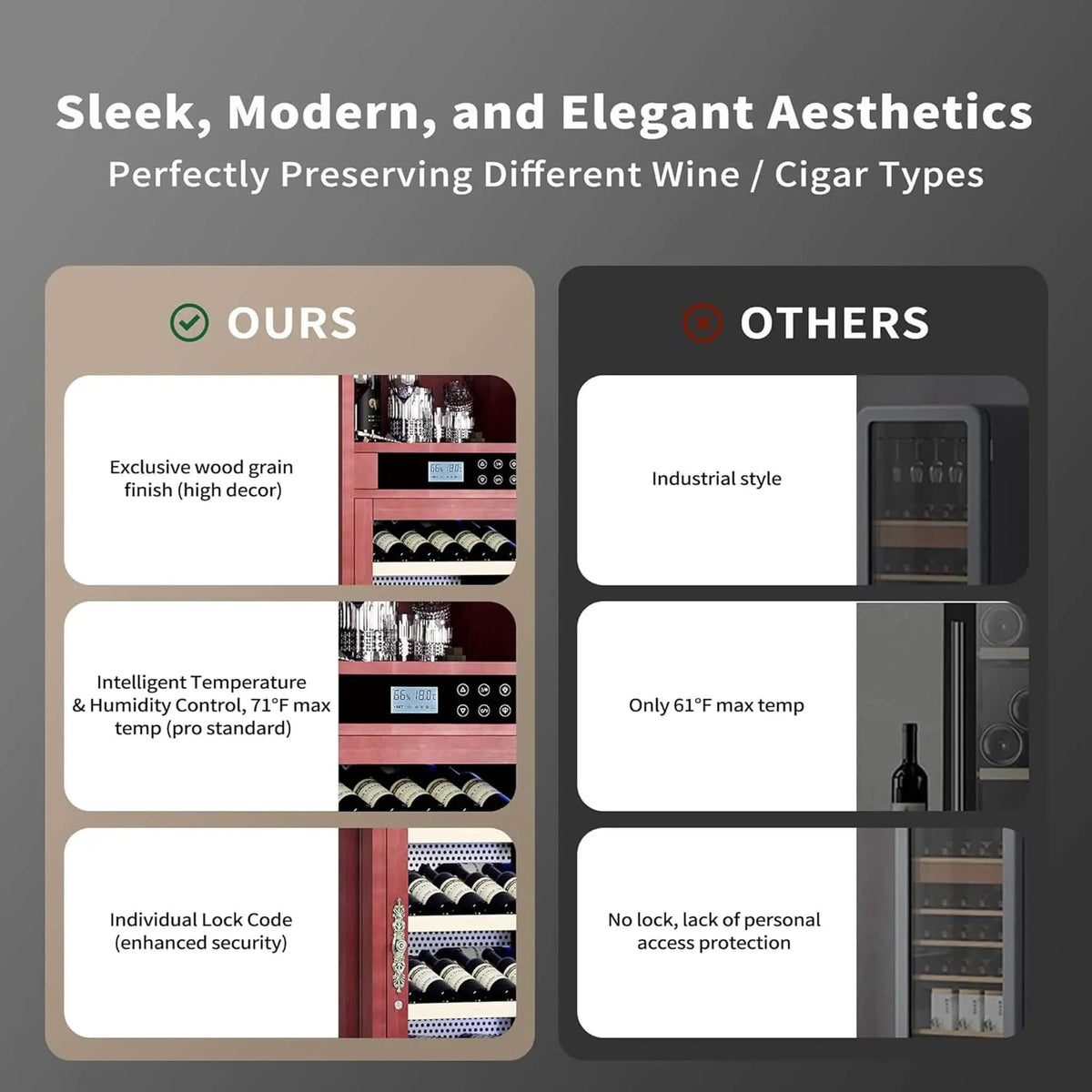 56 Bottle 7.5 Cu.Ft Single Zone Multi Tiered Wooden Wine Cooler Cabinet With | 7.5 Cu Ft | Aluminum | Wine Fridge