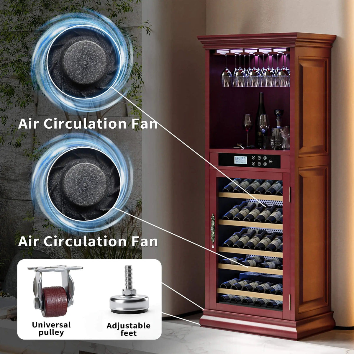 56 Bottle 7.5 Cu.Ft Single Zone Multi Tiered Wooden Wine Cooler Cabinet With | 7.5 Cu Ft | Aluminum | Wine Fridge