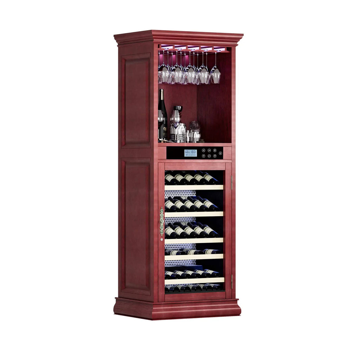 56 Bottle 7.5 Cu.Ft Single Zone Multi Tiered Wooden Wine Cooler Cabinet With | 7.5 Cu Ft | Aluminum | Wine Fridge