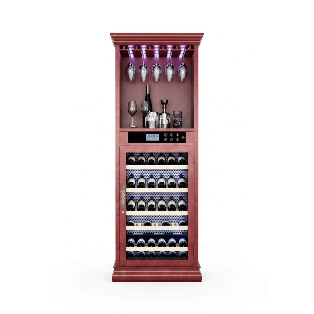 56 Bottle 7.5 Cu.Ft Single Zone Multi Tiered Wooden Wine Cooler Cabinet With | 7.5 Cu Ft | Aluminum | Wine Fridge