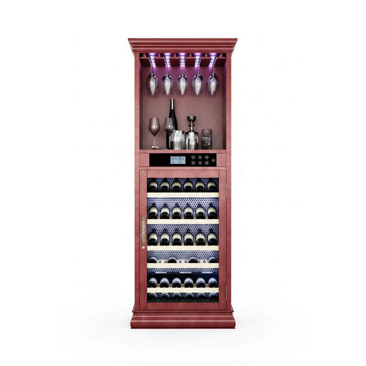 56 Bottle 7.5 Cu.Ft Single Zone Multi Tiered Wooden Wine Cooler Cabinet With | 7.5 Cu Ft | Aluminum | Wine Fridge