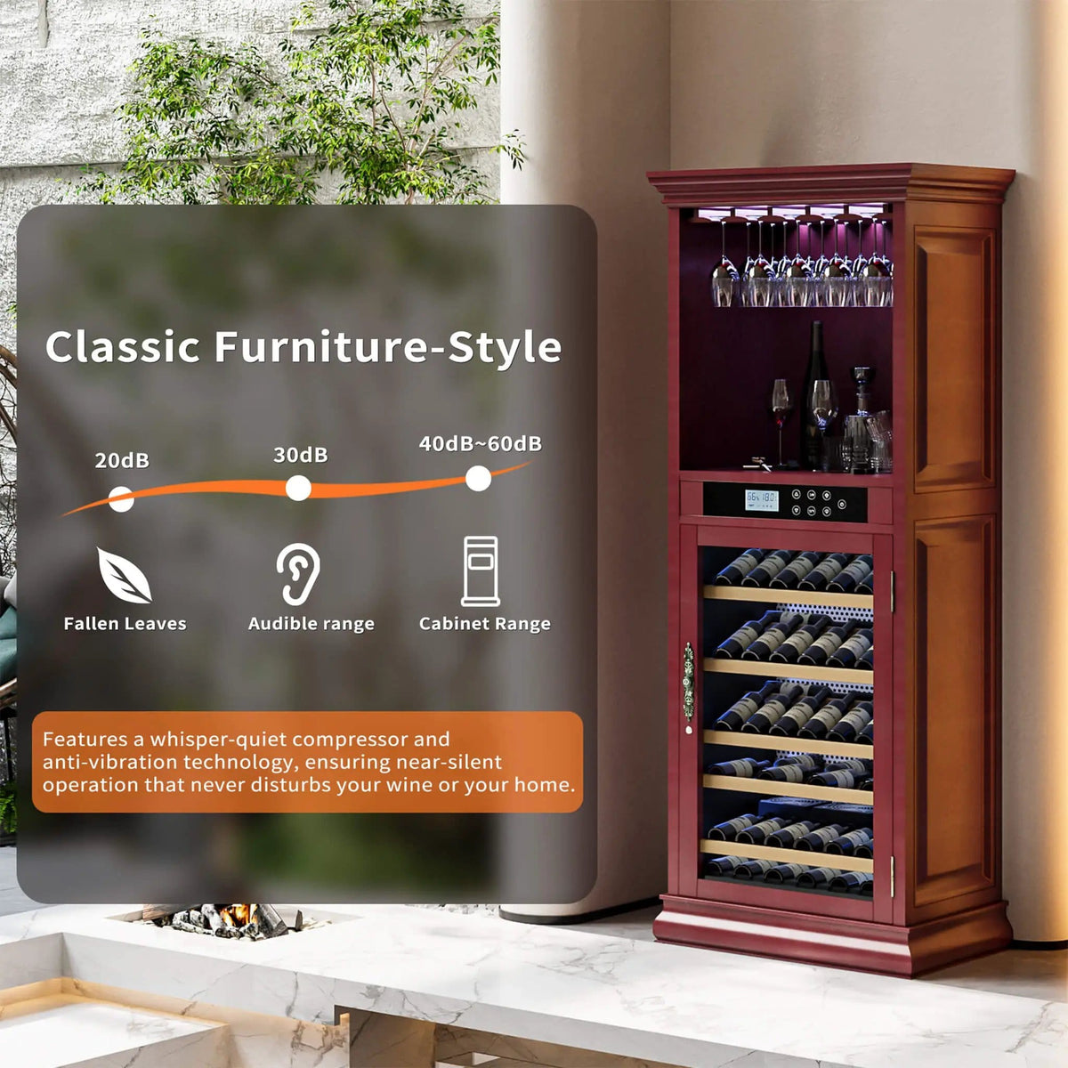 56 Bottle 7.5 Cu.Ft Single Zone Multi Tiered Wooden Wine Cooler Cabinet With | 7.5 Cu Ft | Aluminum | Wine Fridge