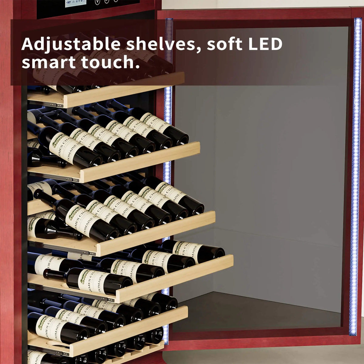 56 Bottle 7.5 Cu.Ft Single Zone Multi Tiered Wooden Wine Cooler Cabinet With | 7.5 Cu Ft | Aluminum | Wine Fridge